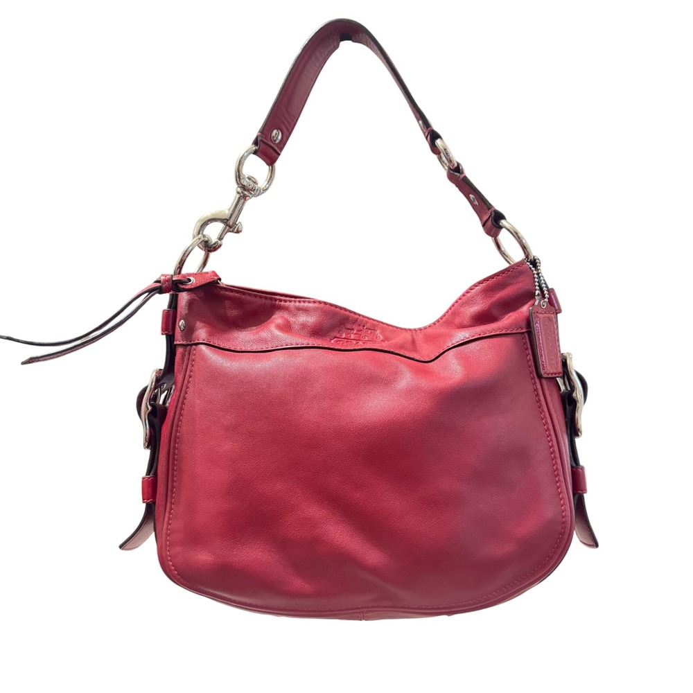 Coach Zoe Hobo Bag Womens Red Leather Shoulder Bag F12671 Silver Hardware - Picture 4 of 12